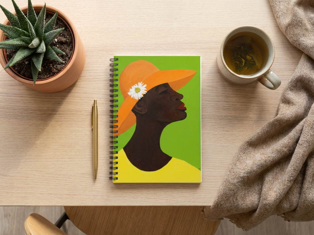Annabelle's New Hat Spiral Notebook | Black Woman Church Hat Art, Ruled Journal, 6"x8"