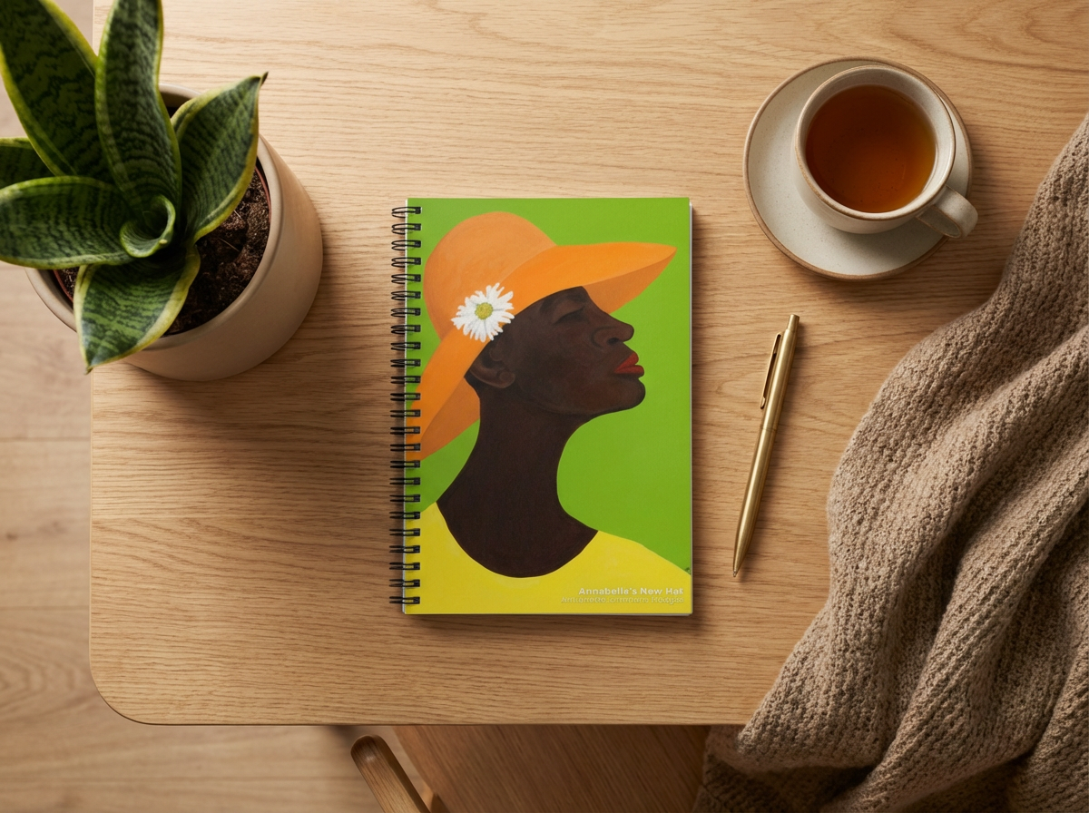 Orange Sun Hat Spiral Notebook | Black Woman Portrait Art, Lined Journal, 6"x8"
