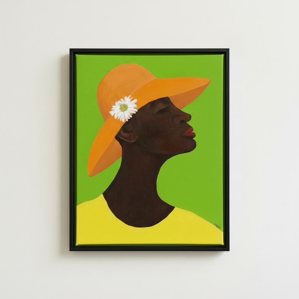 Black Woman Framed Canvas Wall Art (Church Hat) | African American Decor