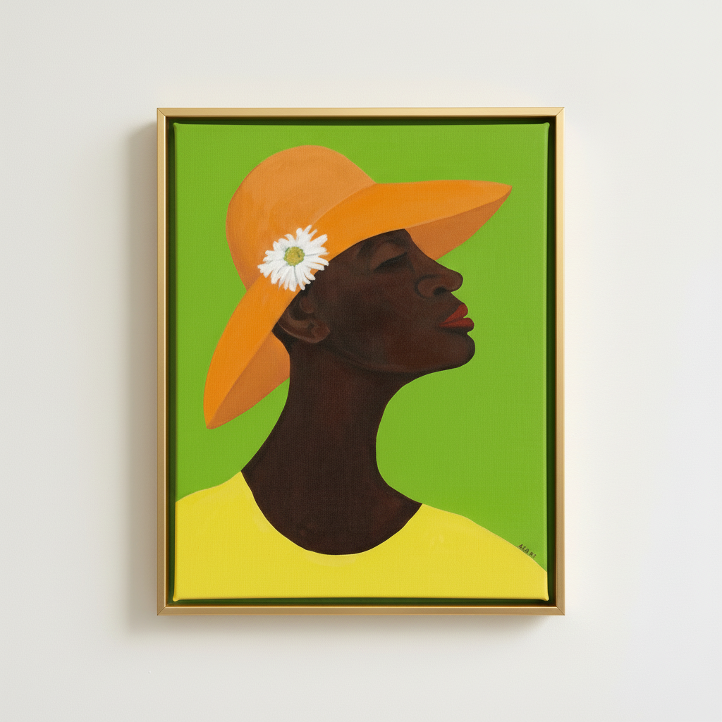 Black Woman Framed Canvas Wall Art (Church Hat) | African American Decor