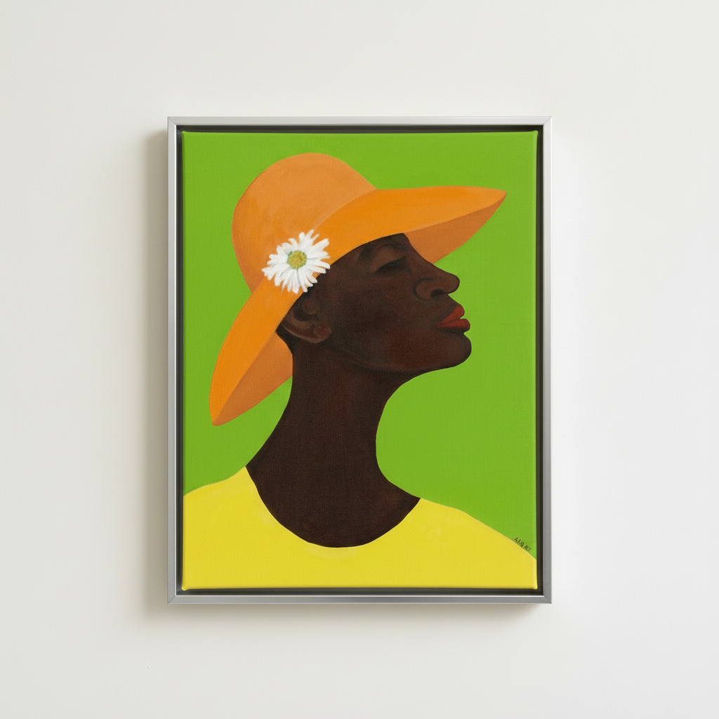 Black Woman Framed Canvas Wall Art (Church Hat) | African American Decor