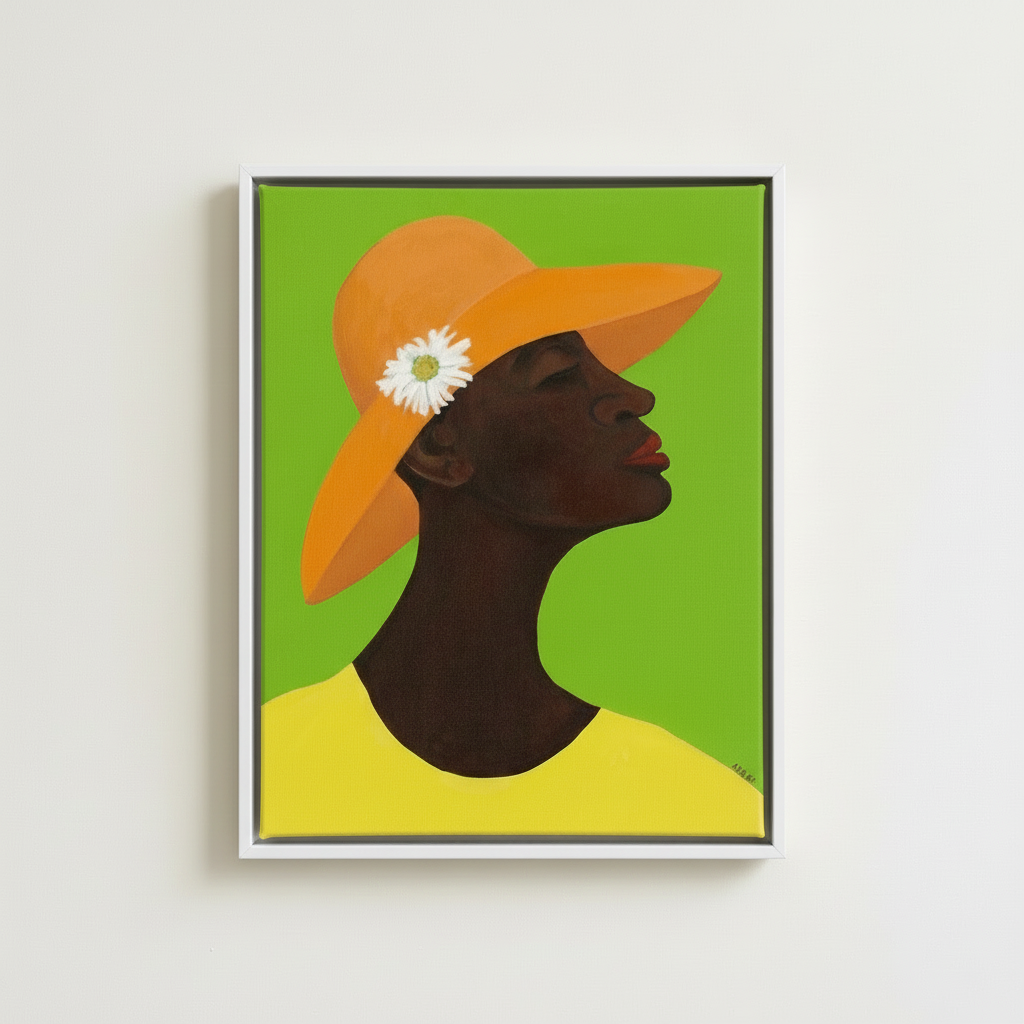 Black Woman Framed Canvas Wall Art (Church Hat) | African American Decor