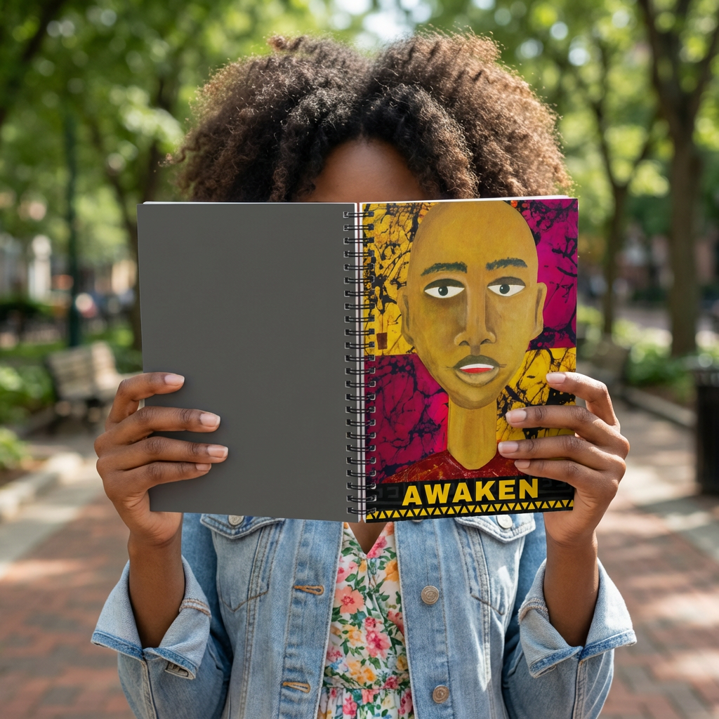 Awaken Afrocentric Spiral Notebook | Mixed Media Art Journal, Ruled 6"x8"