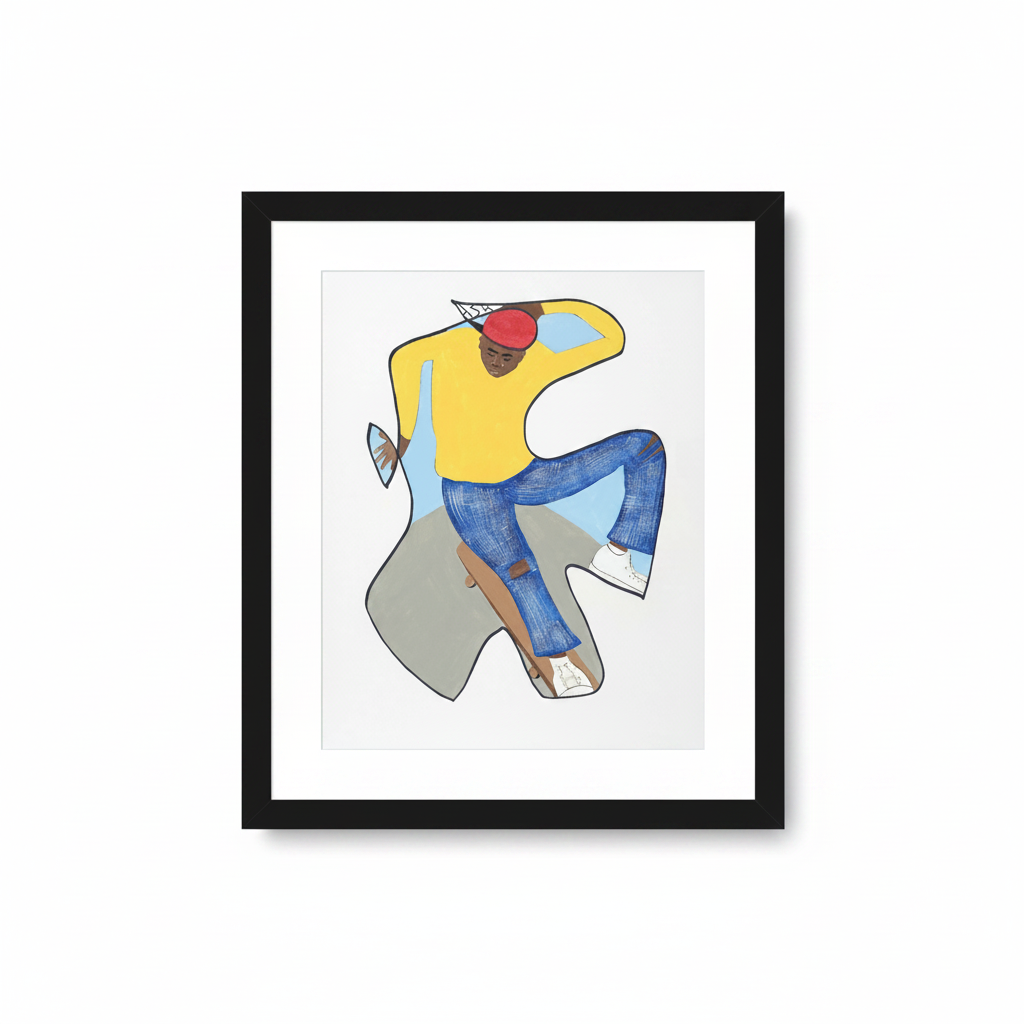Betcha Can't Do This skateboard print in black frame, studio shot — Black art for youth
