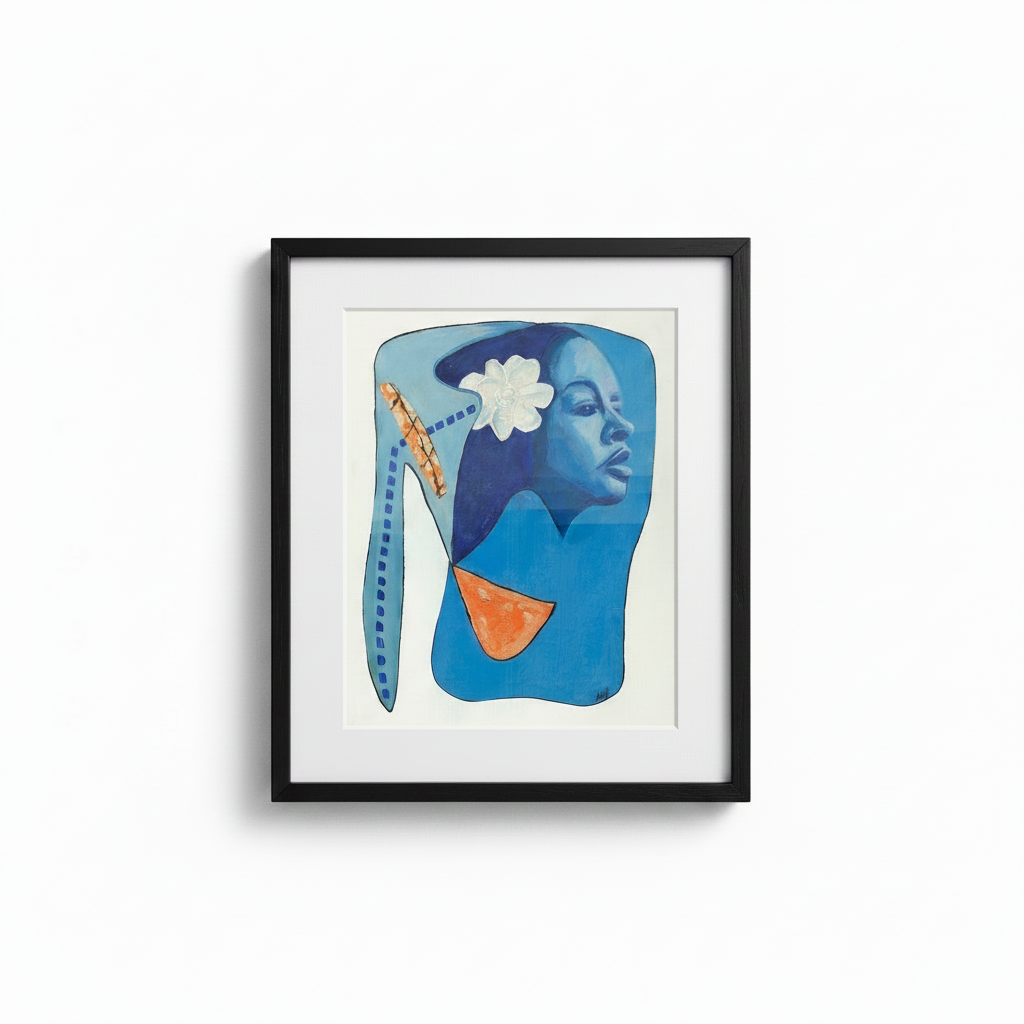 Billie's Blues continuous line print in black frame — Billie Holiday jazz art