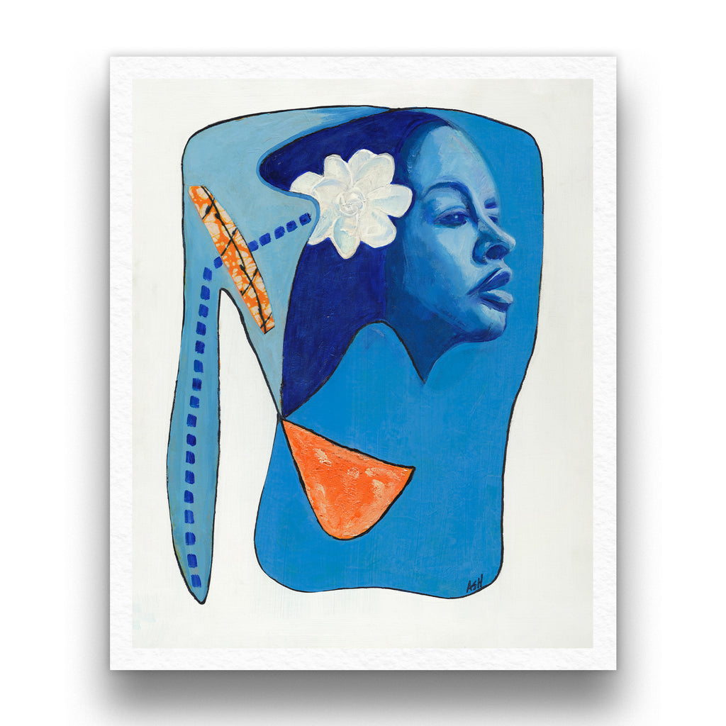 Billie's Blues continuous line art print with shadow detail — Billie Holiday jazz art