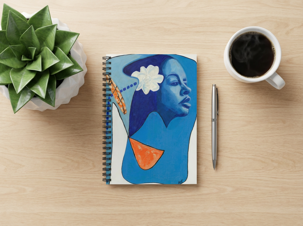 Jazz Singer Portrait Spiral Notebook | Billie Holiday Inspired Art, Ruled Journal, 6"x8"
