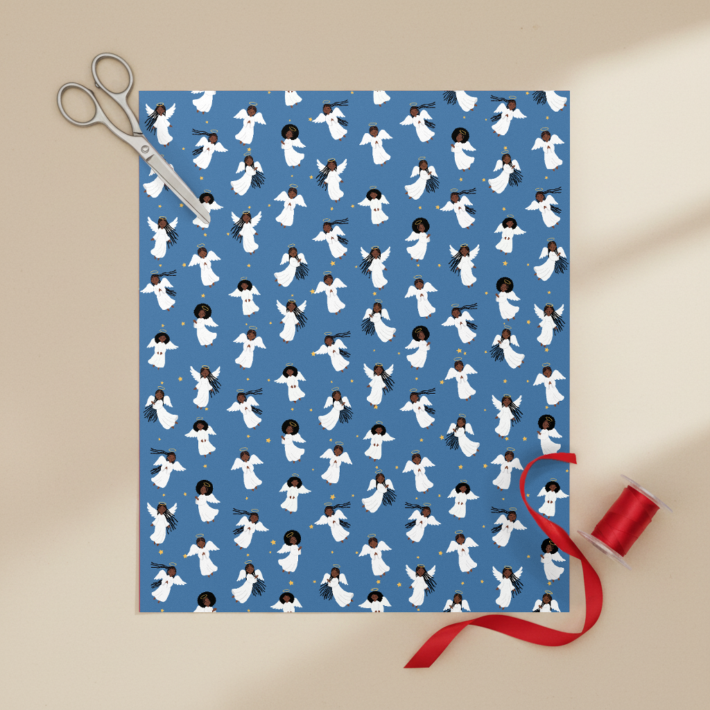 Black Angels Christmas gift wrap, lifestyle photo