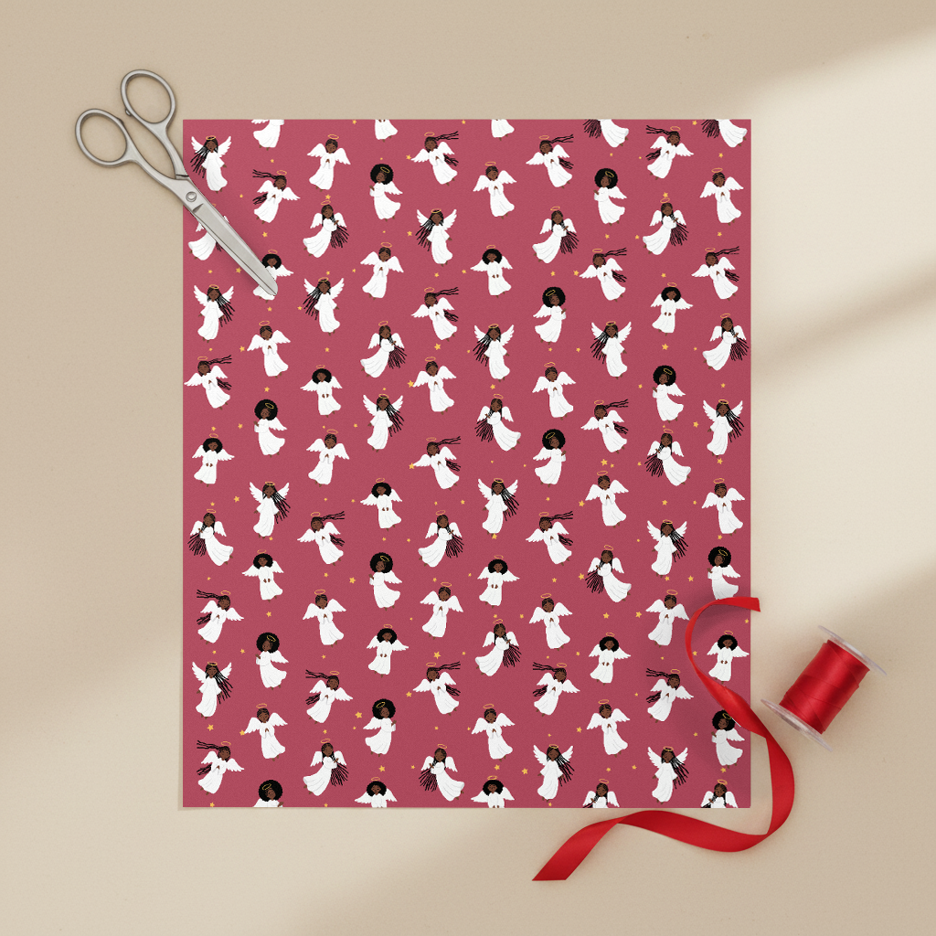 Black Angels Christmas gift wrap, lifestyle photo