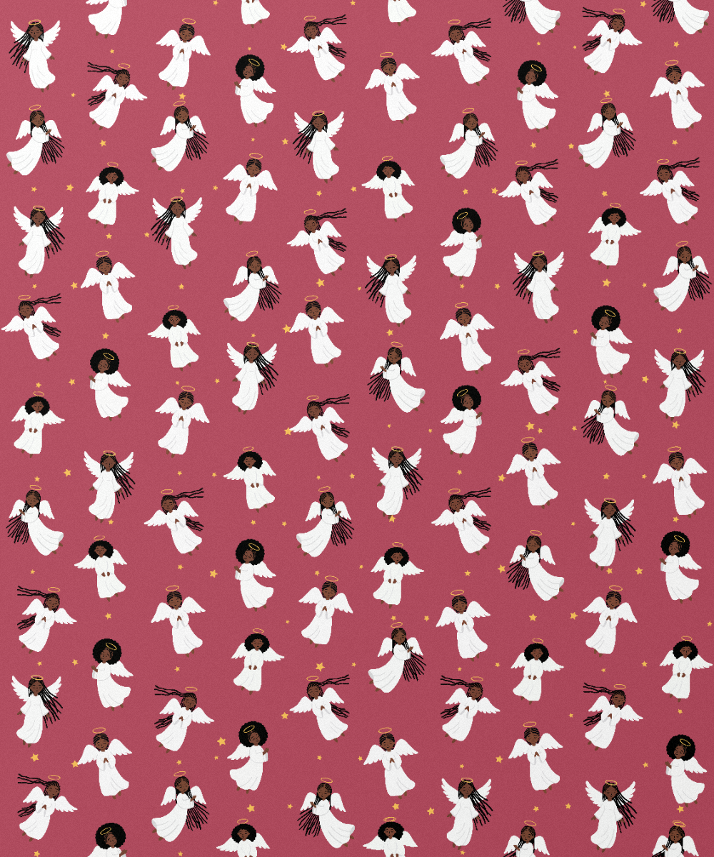 Black Angels Christmas gift wrap, pattern close-up