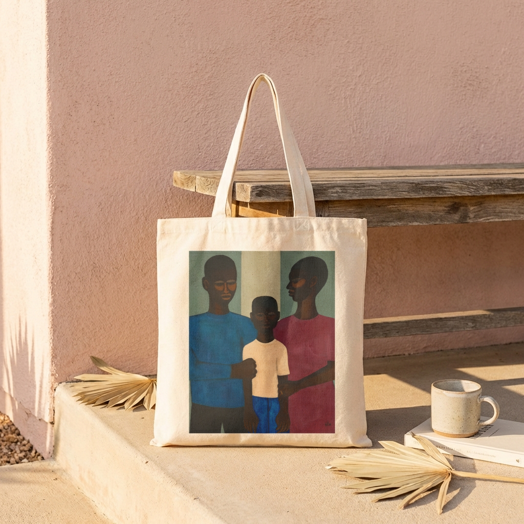 Black Family Art Tote Bag front view featuring The Family artwork by African American artist