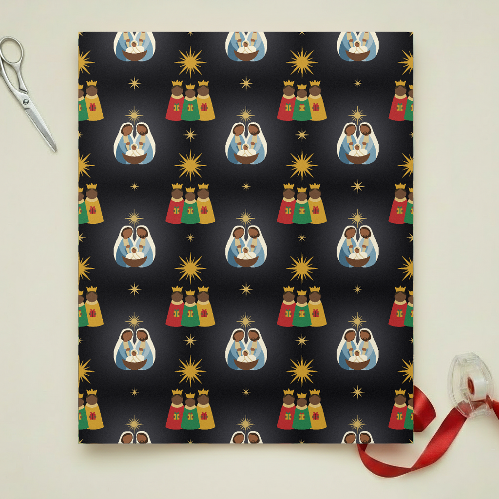 Black Nativity wrapping paper, Charcoal Black, detail