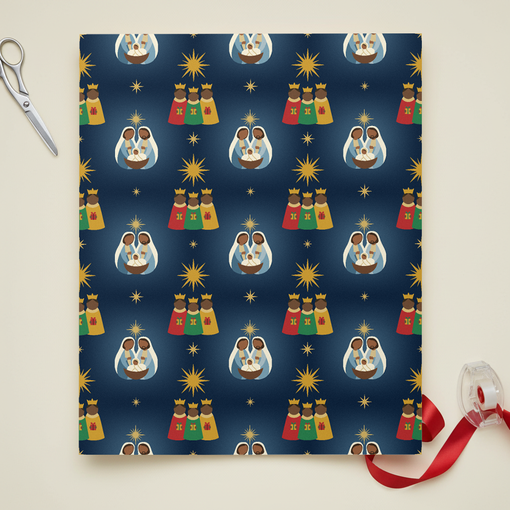 Black Nativity wrapping paper, Midnight Blue, detail