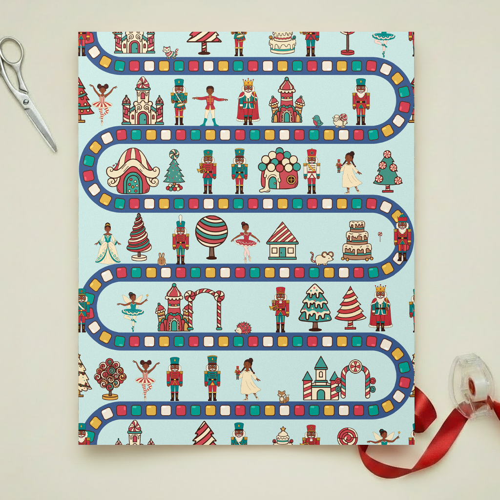 Black Nutcracker Land of Sweets gift wrap, lifestyle photo