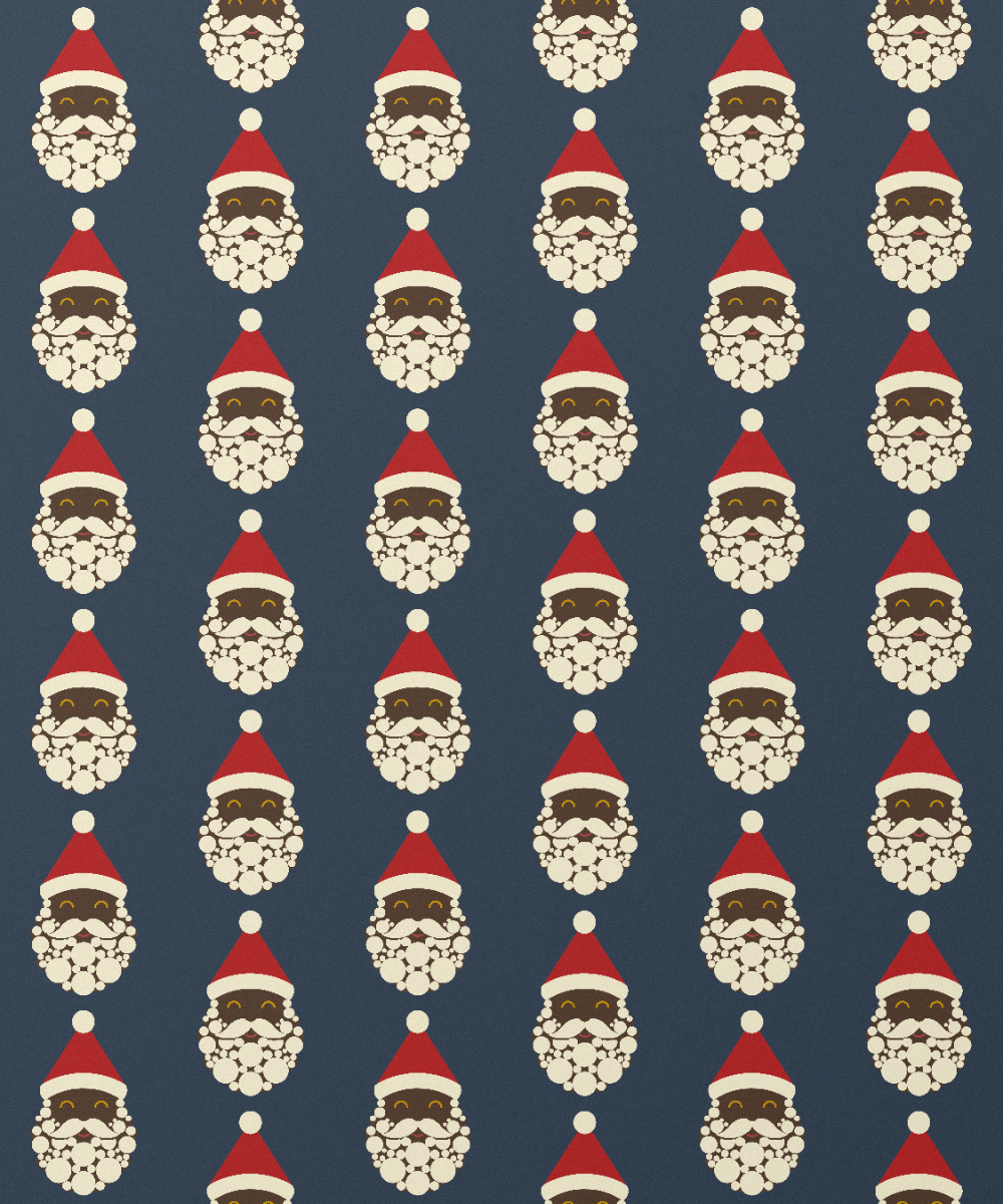 Black Santa Christmas gift wrapping paper, all colorways, pattern close up