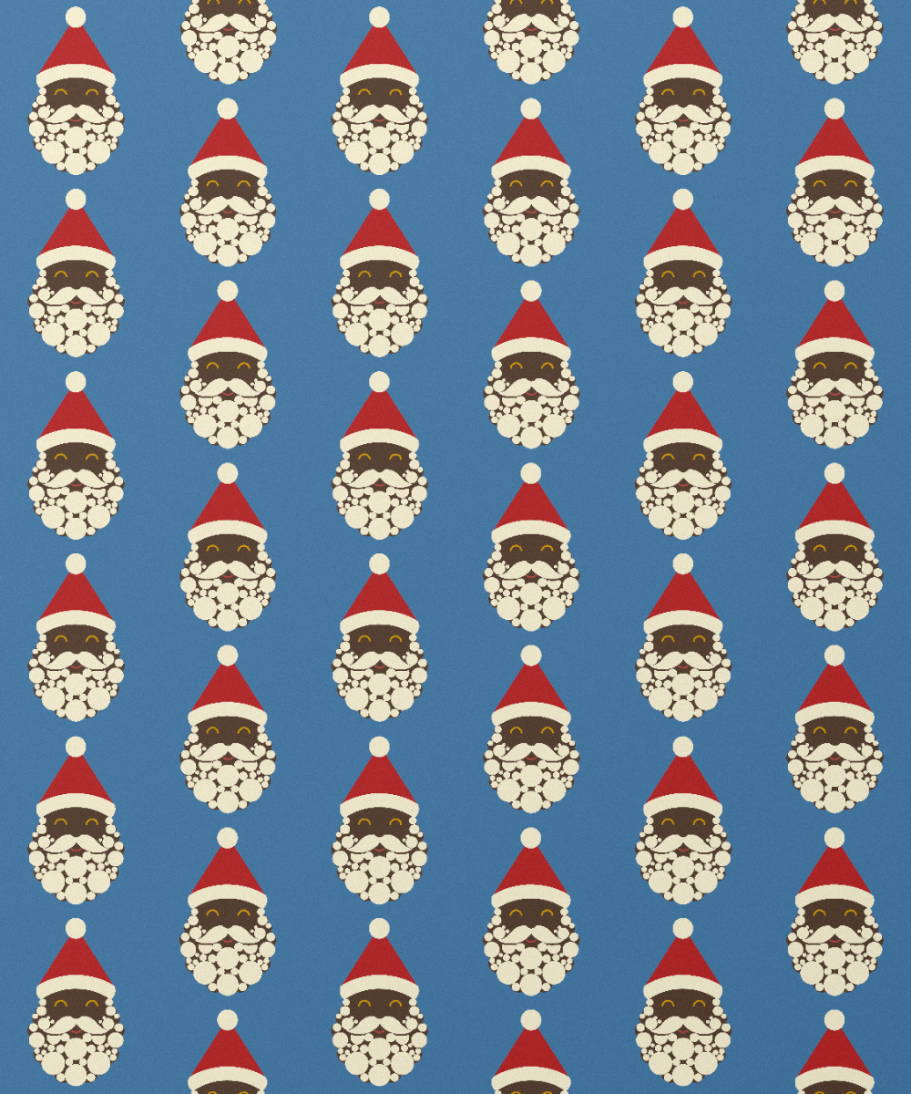 Black Santa Christmas gift wrapping paper, all colorways, pattern close up