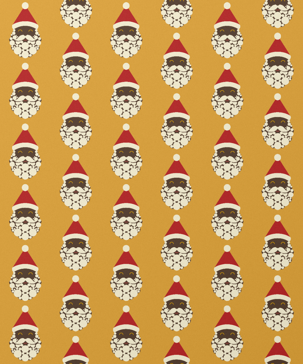 Black Santa Christmas gift wrapping paper, all colorways, pattern close up