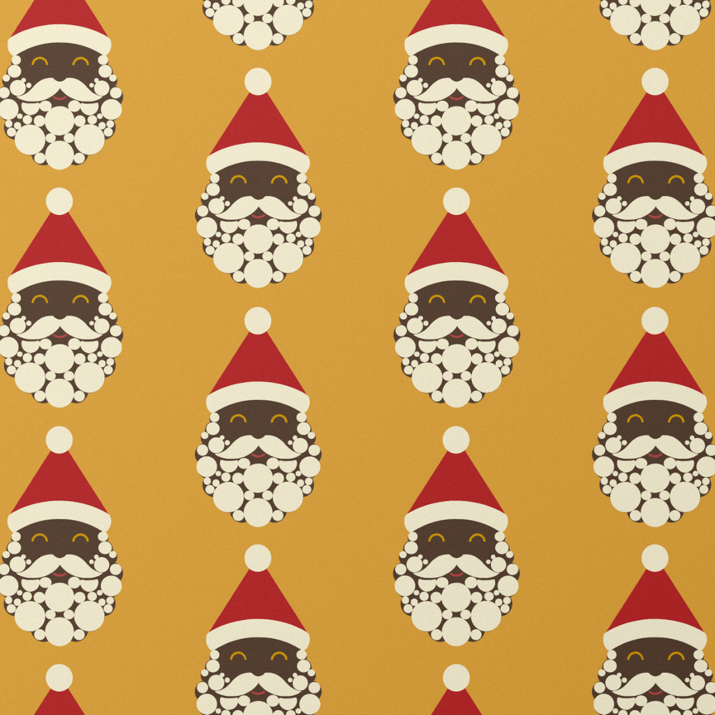 Black Santa wrapping paper, Mustard