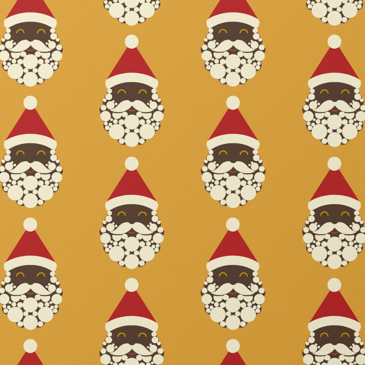 Black Santa wrapping paper, Mustard