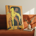 Dance of the Harlequin canvas print leaning on sofa — Black ballet dancer art on canvas