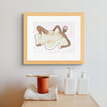 Bubbling Troubles Away continuous line print framed in black — Black self-care art