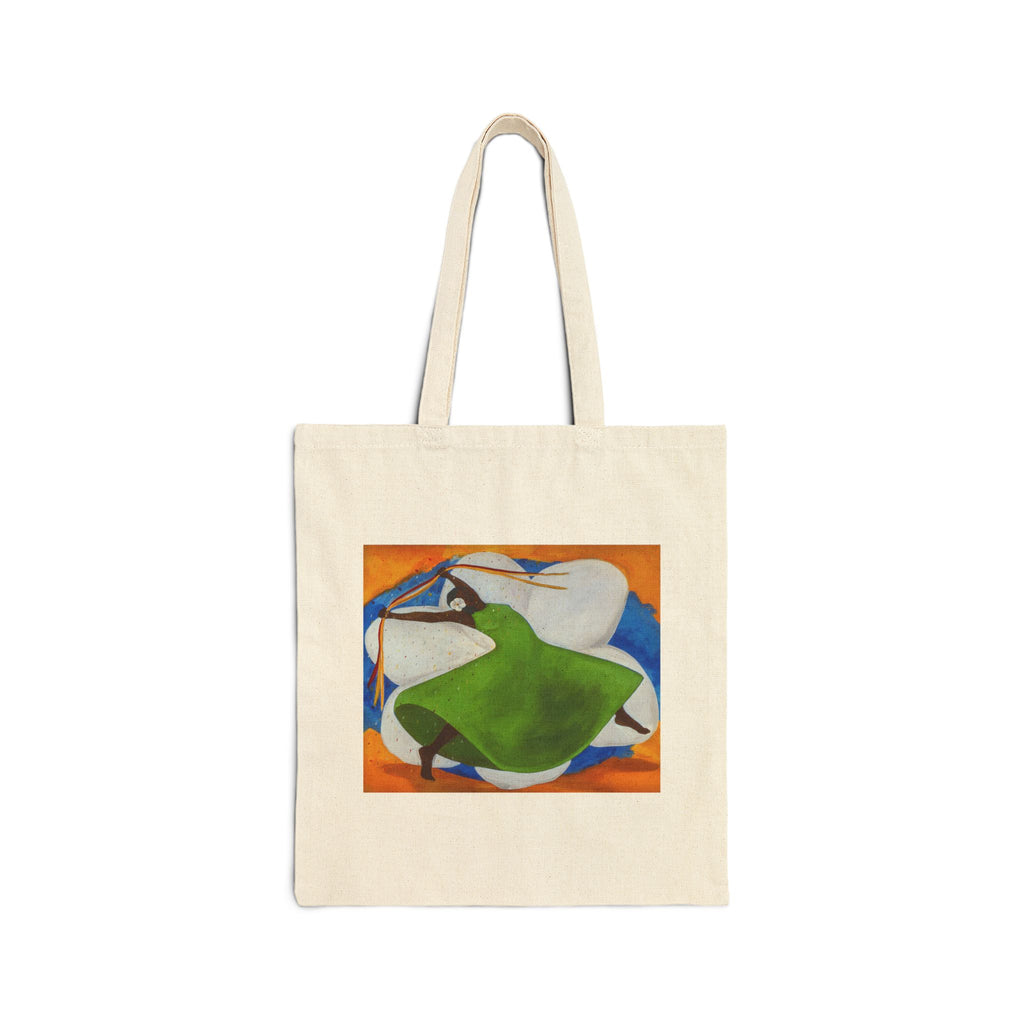 Carnival art tote bag front view — Black joy dance art on cotton canvas by Antionette Simmons Hodges