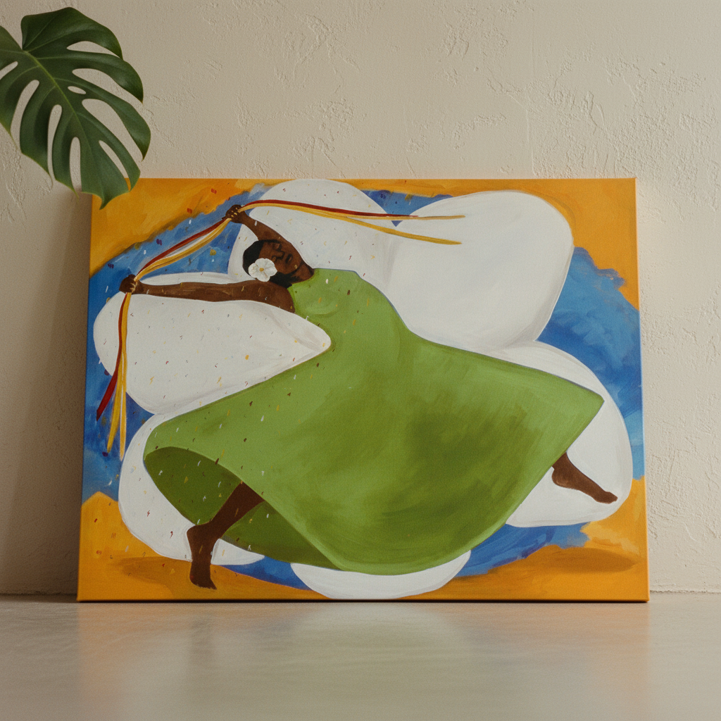 Carnival canvas print with leaves — Black joy carnival dance canvas art