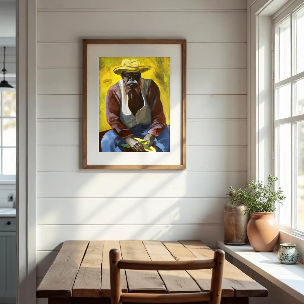 Corn Shuckin' framed giclee print in a home interior — Black Southern heritage wall art