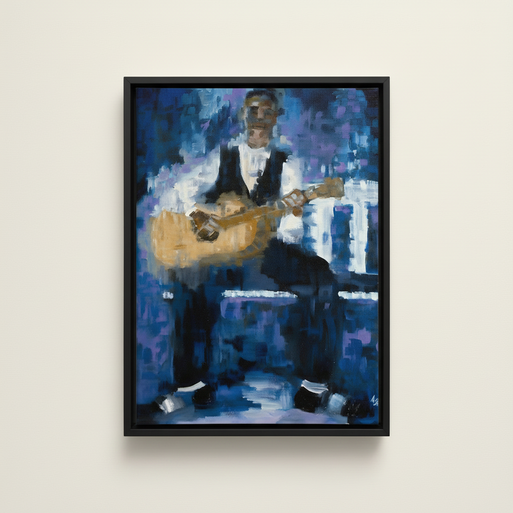 Black Guitarist Framed Canvas Wall Art | African American Home Decor