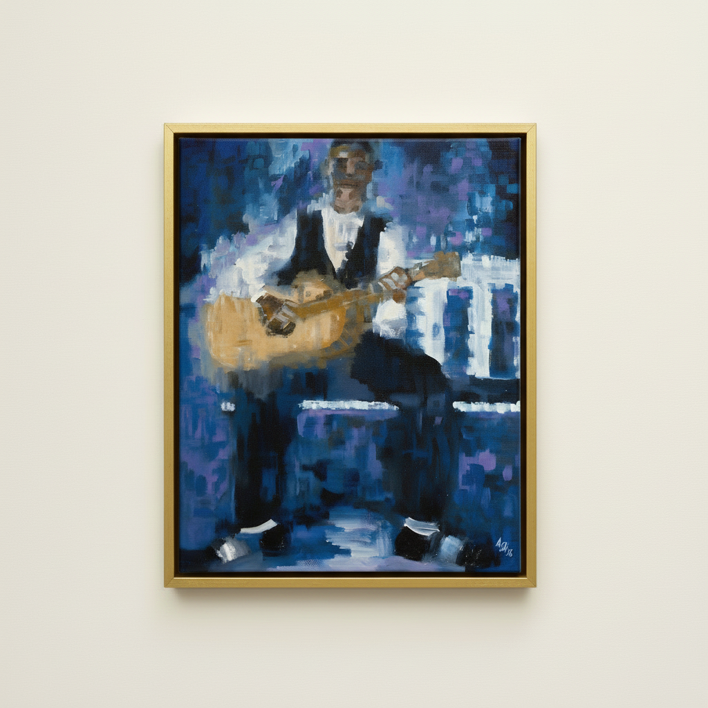 Black Guitarist Framed Canvas Wall Art | African American Home Decor