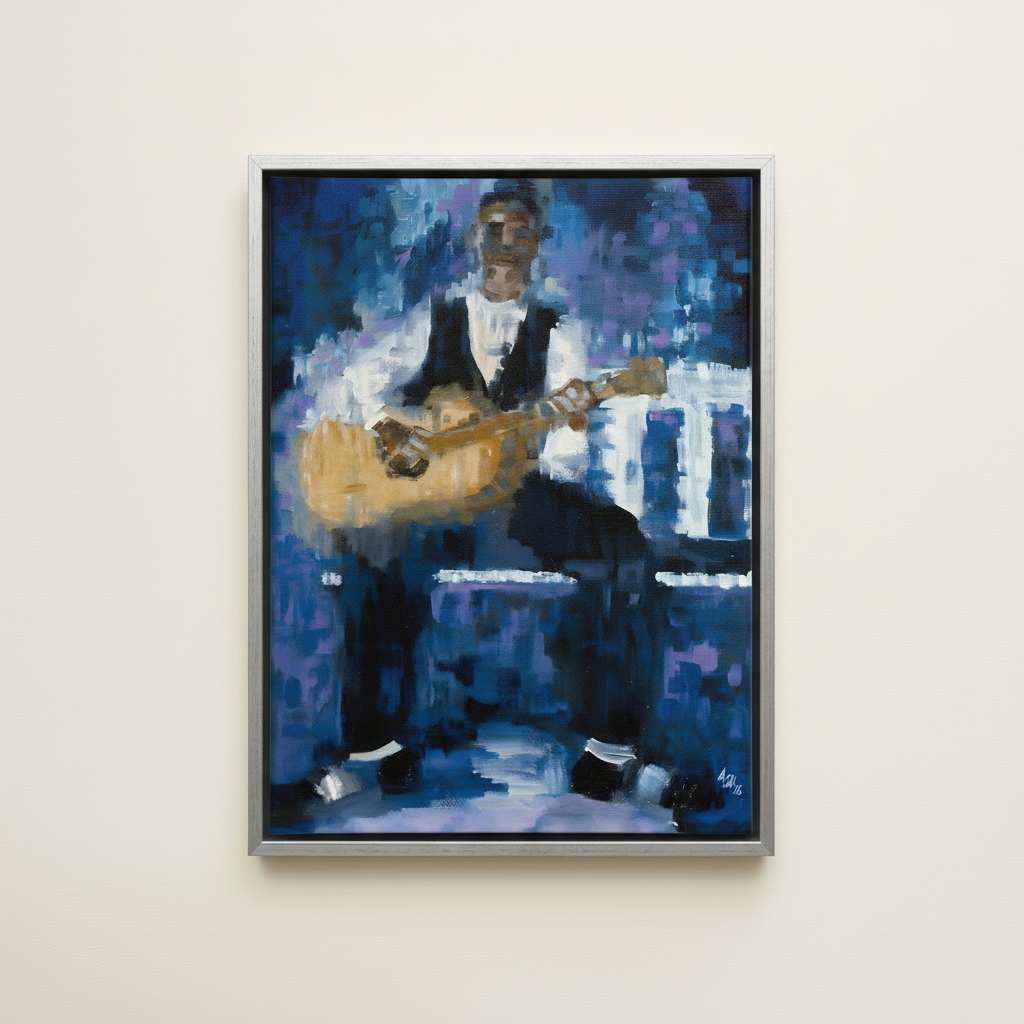 Black Guitarist Framed Canvas Wall Art | African American Home Decor