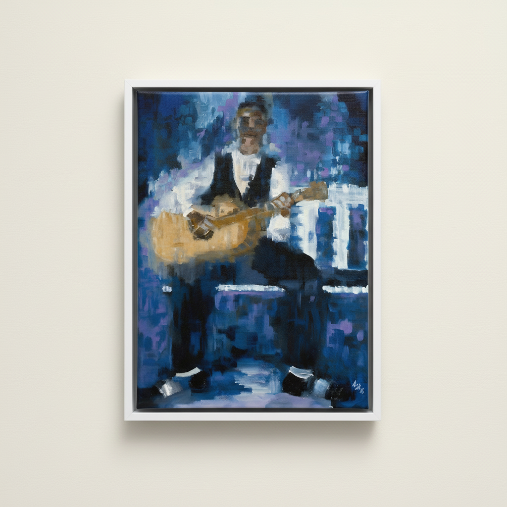 Black Guitarist Framed Canvas Wall Art | African American Home Decor
