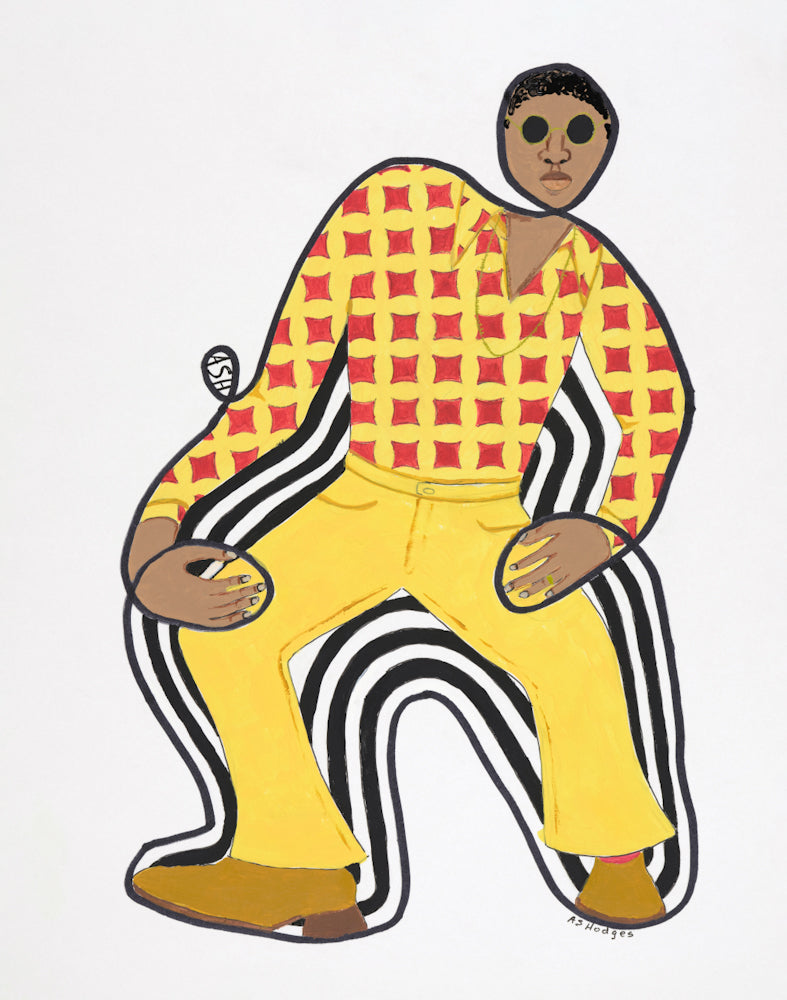 Disco Dan continuous line print — Black retro fashion art by Antionette Simmons Hodges