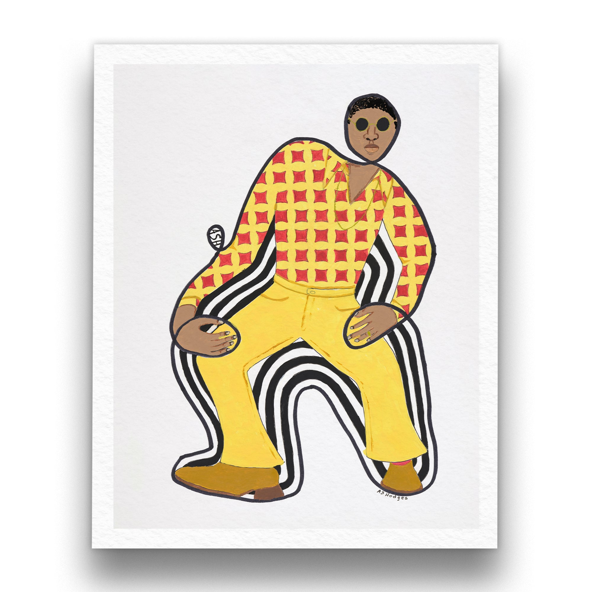 Disco Dan continuous line print — lifestyle view, Black retro fashion art by Antionette Simmons Hodges