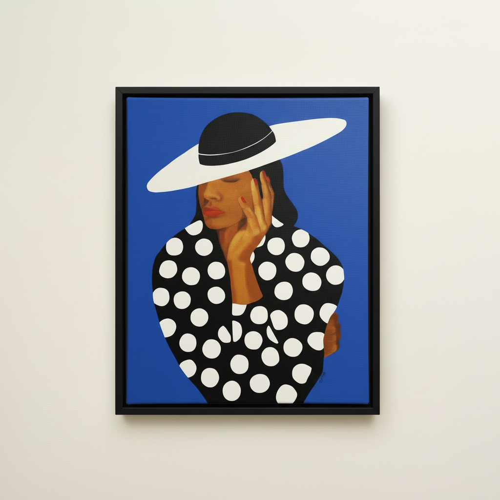 Black Woman Framed Canvas Wall Art (Church Hat) | African American Decor