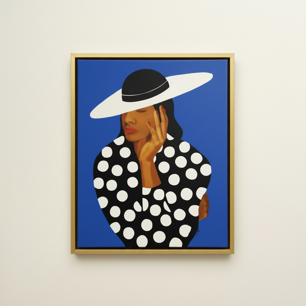 Black Woman Framed Canvas Wall Art (Church Hat) | African American Decor