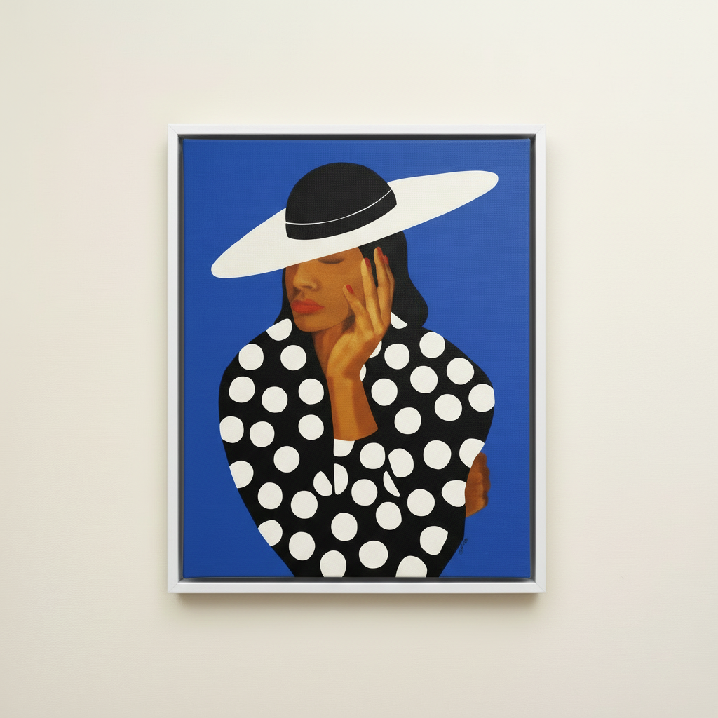Black Woman Framed Canvas Wall Art (Church Hat) | African American Decor