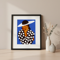 Diva giclee print in minimalist tabletop styling, black frame — Black woman polka dot fashion art