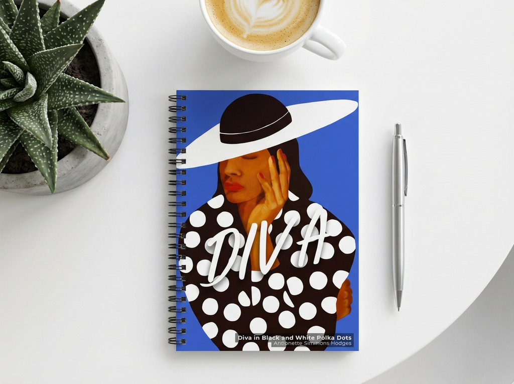 Diva in Black and White Polka Dots Spiral Notebook | Black Woman Art, Ruled Journal, 6"x8"