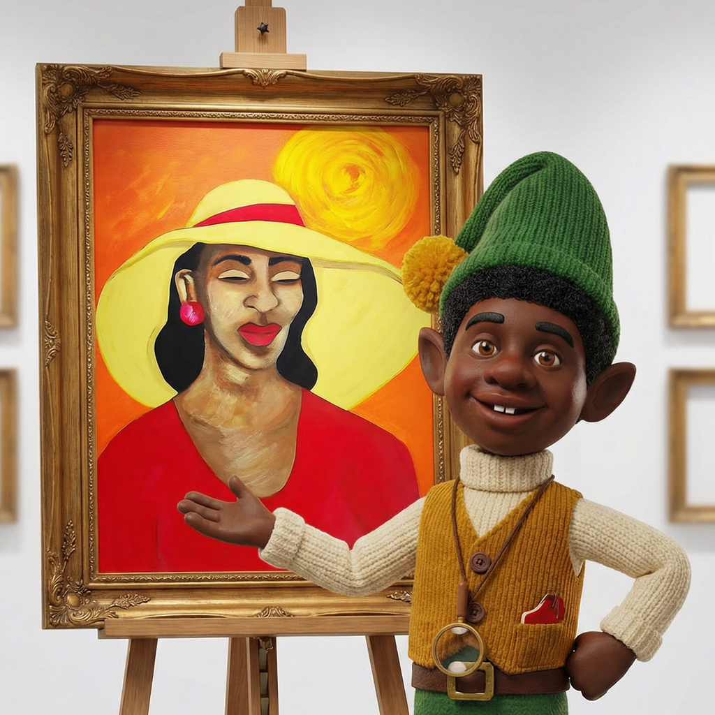 Lady in Red Portrait - Elegant Black Woman Framed Canvas Art Print