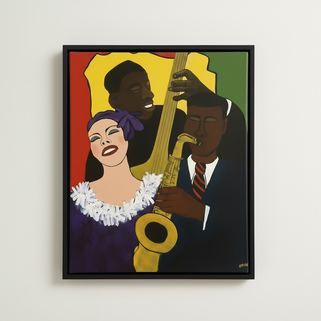 Feelin' the Rhythm — Framed Canvas Print, Black