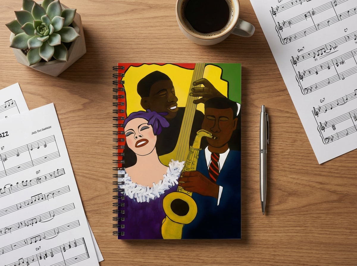 Jazz Trio Spiral Notebook | Feelin' the Rhythm Art, Music Journal, Ruled 6"x8"
