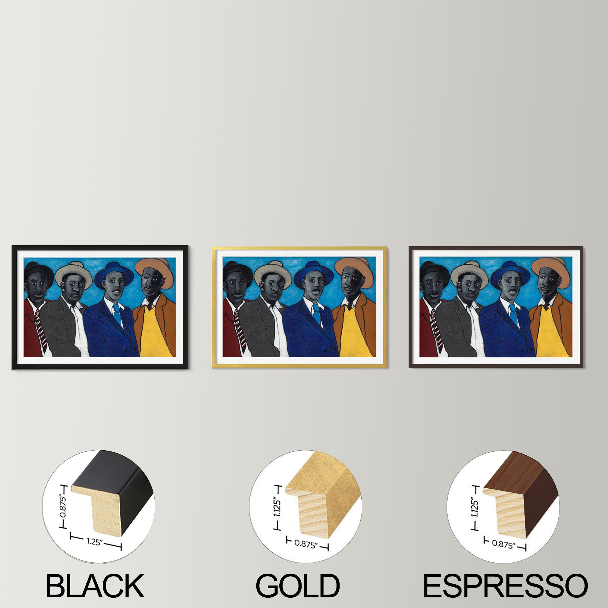 Framed Four Guys Art Print | African American Male Fashion Wall Art