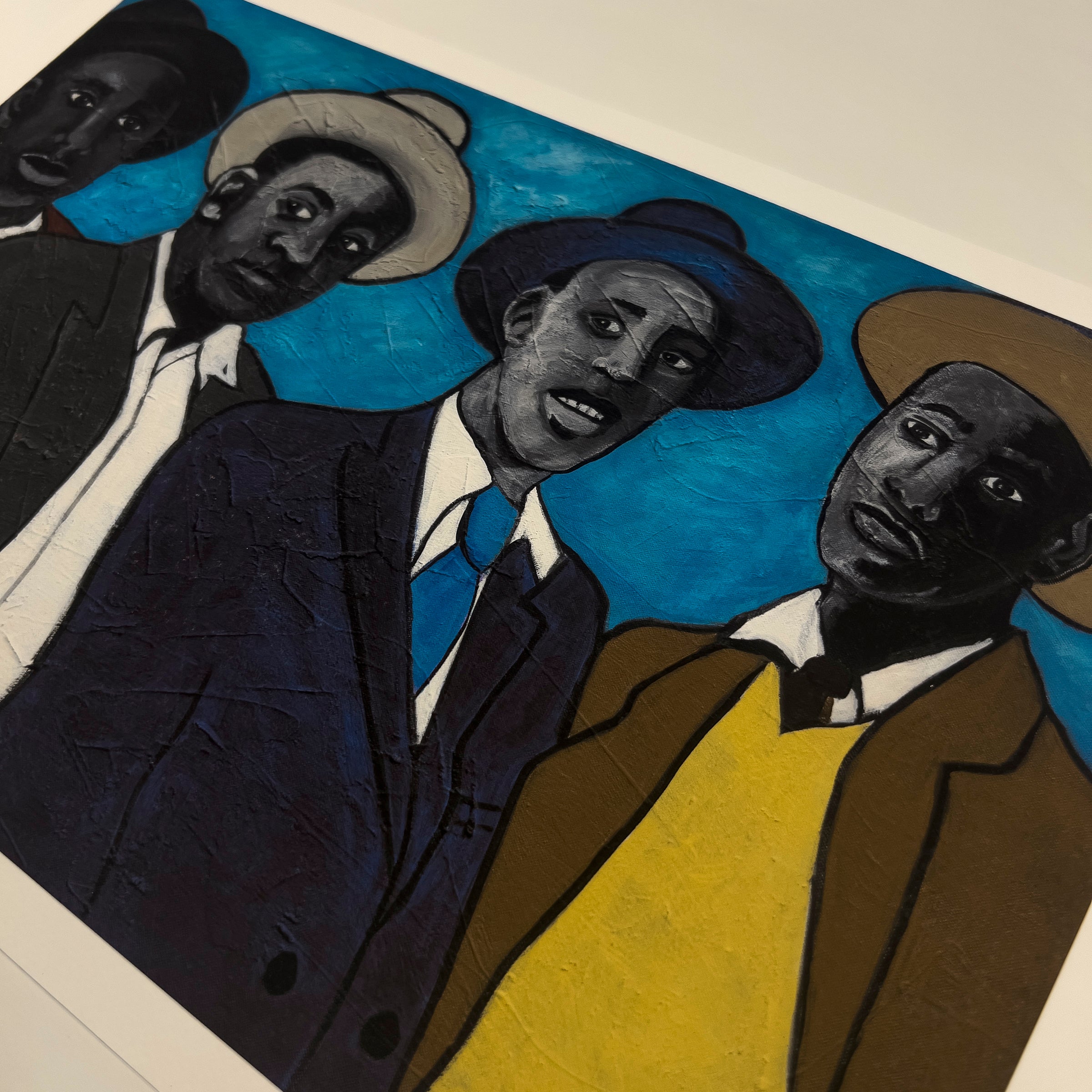 Four Guys giclee print — lifestyle view, Black dandyism fashion art by A.S. Hodges
