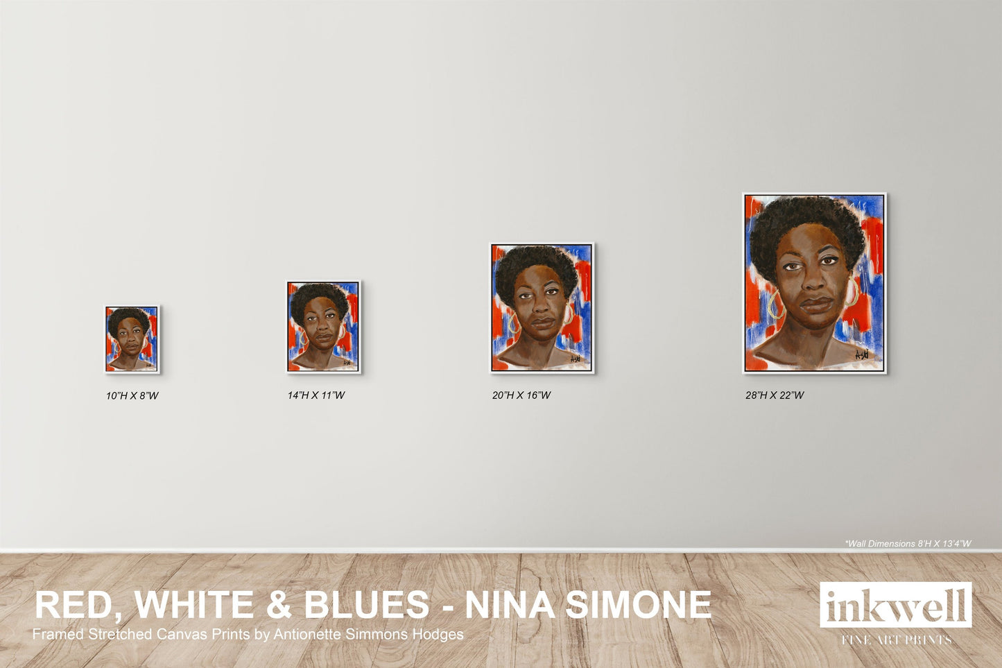 image showing 4 available sizes for Nina Simone framed canvas print