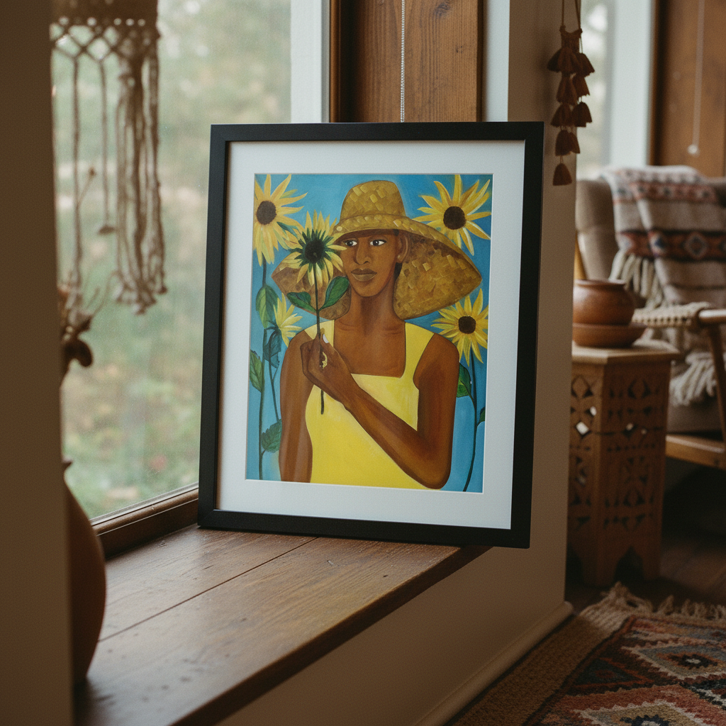 Black Girl Sunflower Art Print | African American Wall Decor