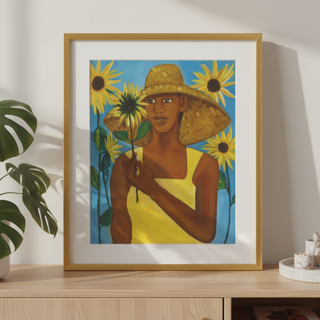 Black Girl Sunflower Art Print | African American Wall Decor