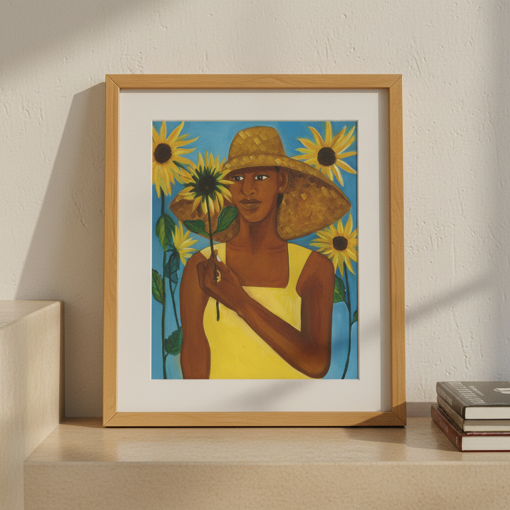Black Girl Sunflower Art Print | African American Wall Decor