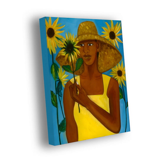 Girl With Sunflower - Stretched Canvas Print - Antionette's Artistry