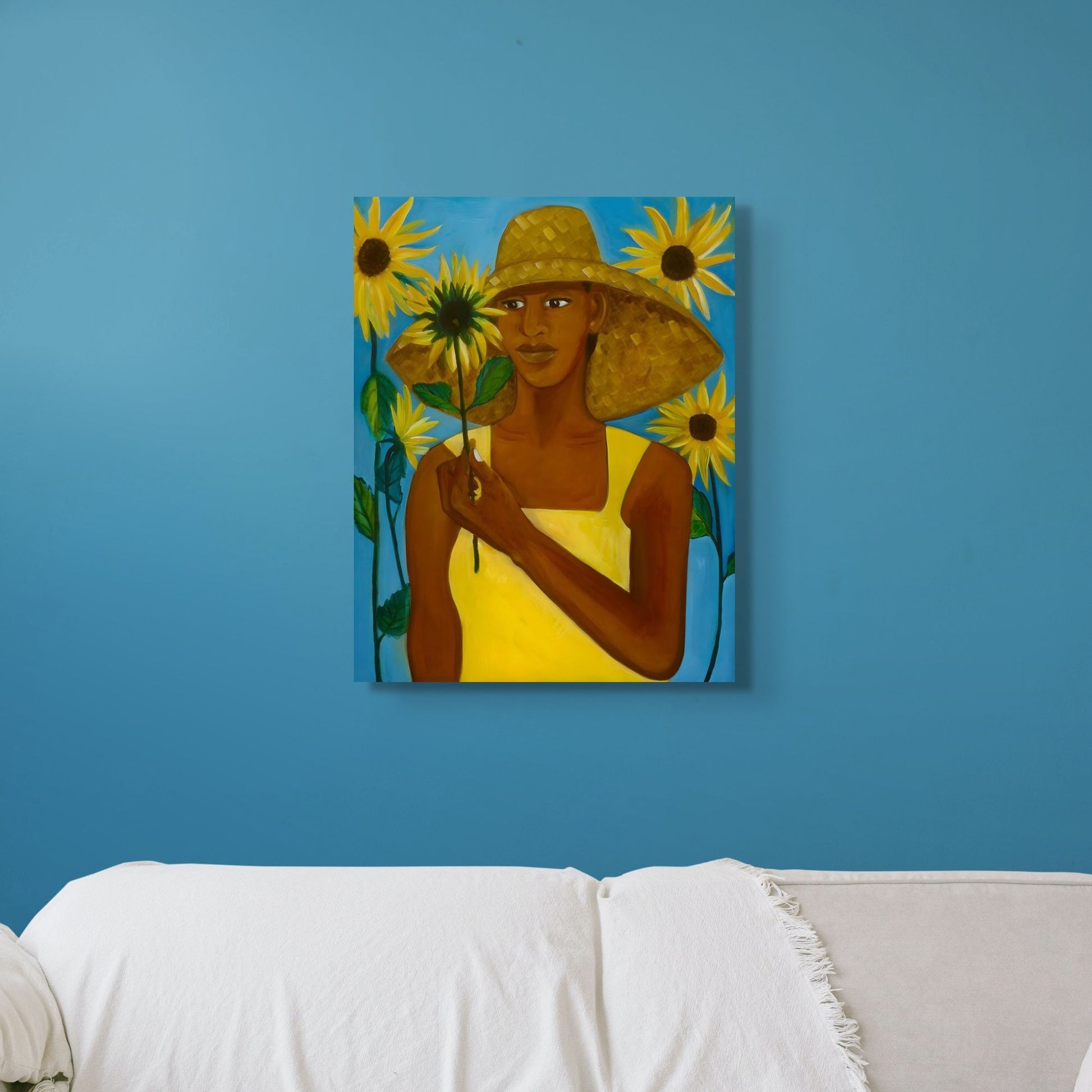 Girl With Sunflower - Stretched Canvas Print - Antionette's Artistry